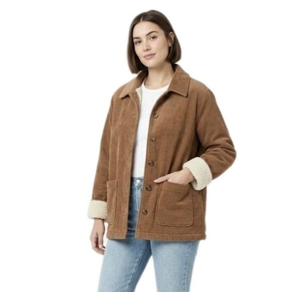 Boston Traders Corduroy Sherpa Lined Button Up Trucker Jacket Brown Women's XXL
